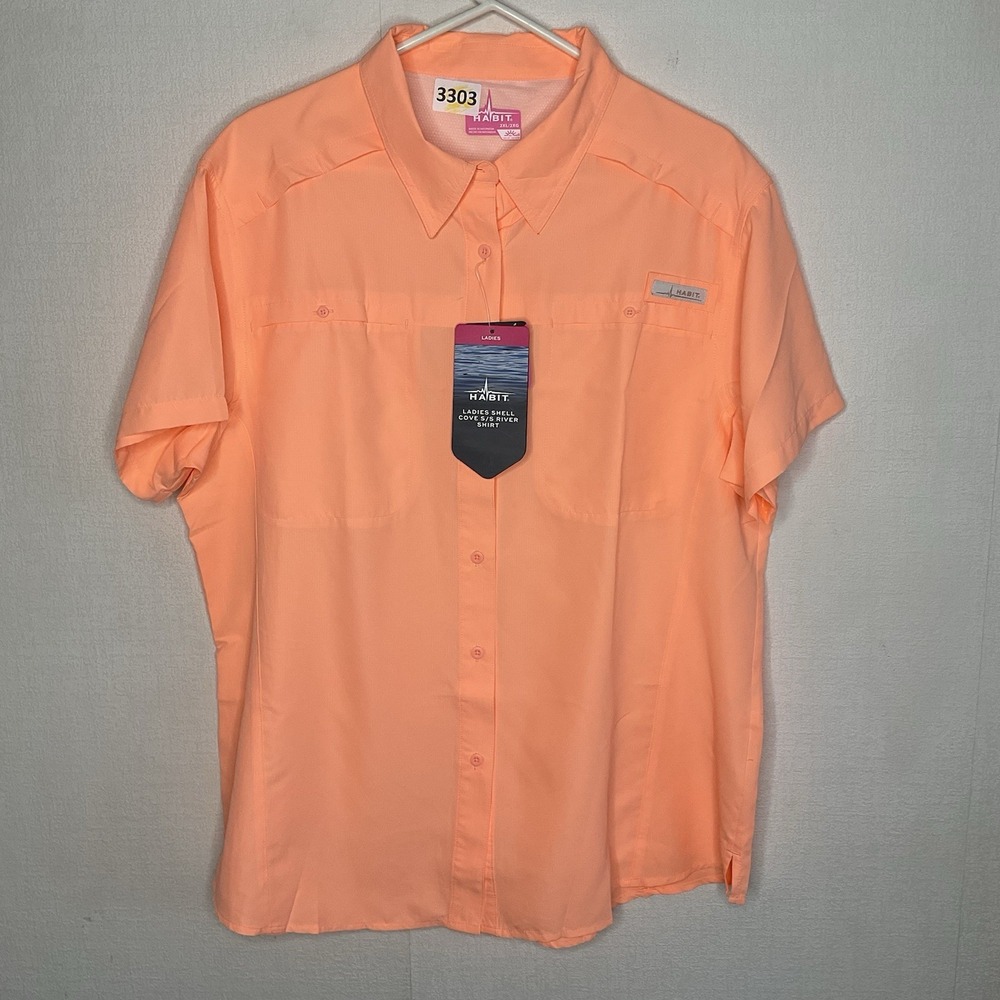 Habit Fishing Shirt Women's 2XL Peach Orange Short Sleeve Vented Outdoors UPF40+